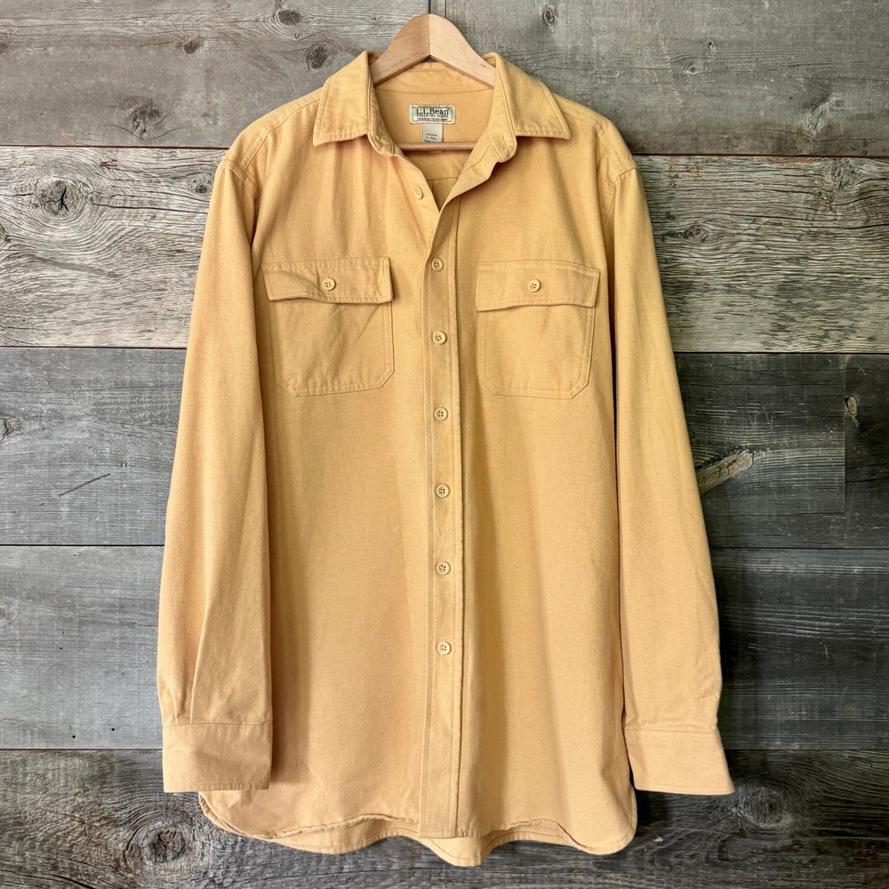 LL Bean Mens Chamois Cloth Shirt L Tall Mustard Cabincore Workwear Heritage